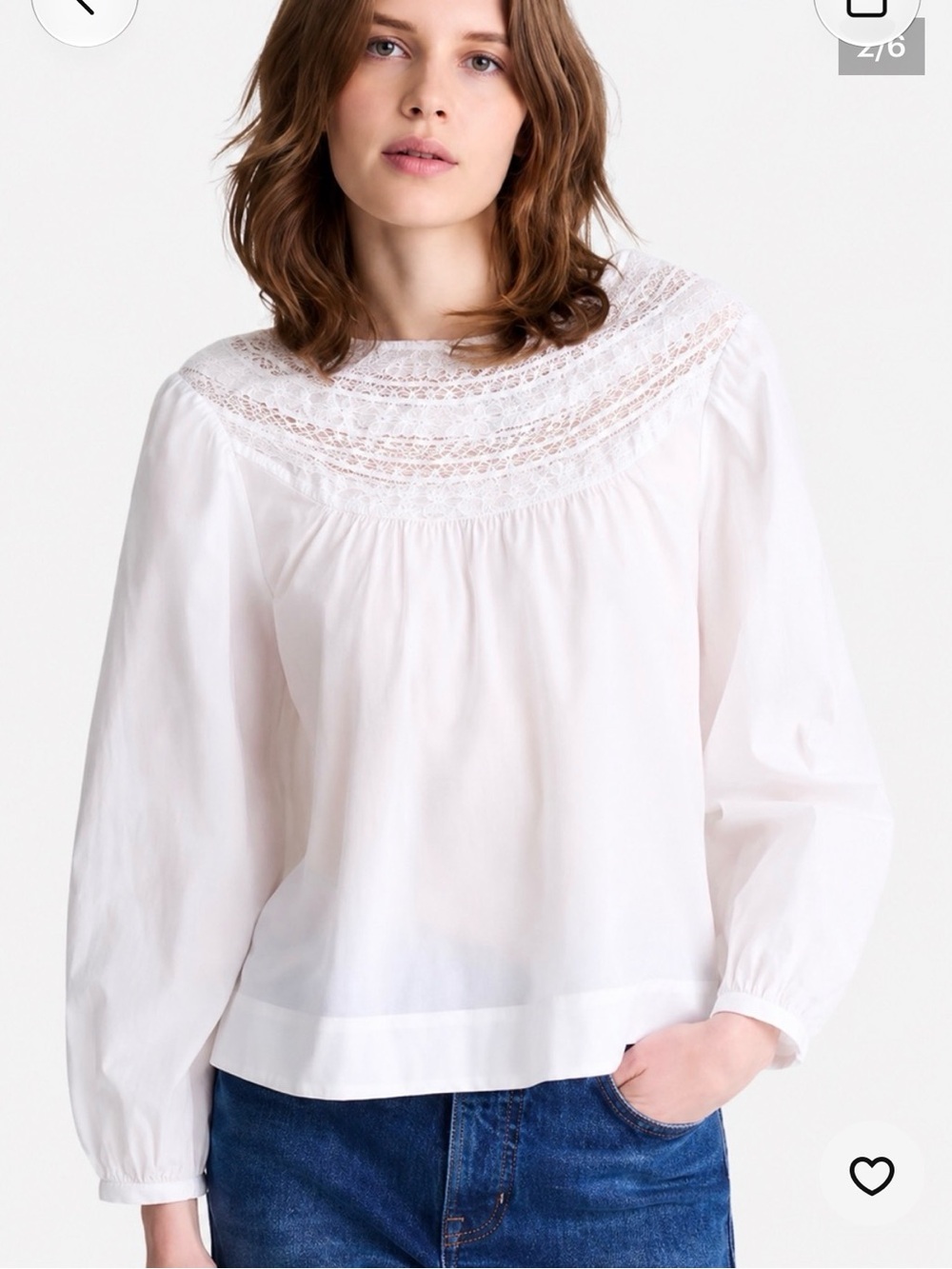 Madewell White Lace Yoke Peasant Blouse
